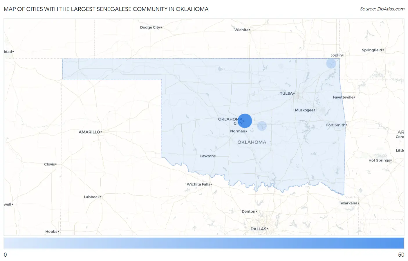 Cities with the Largest Senegalese Community in Oklahoma Map