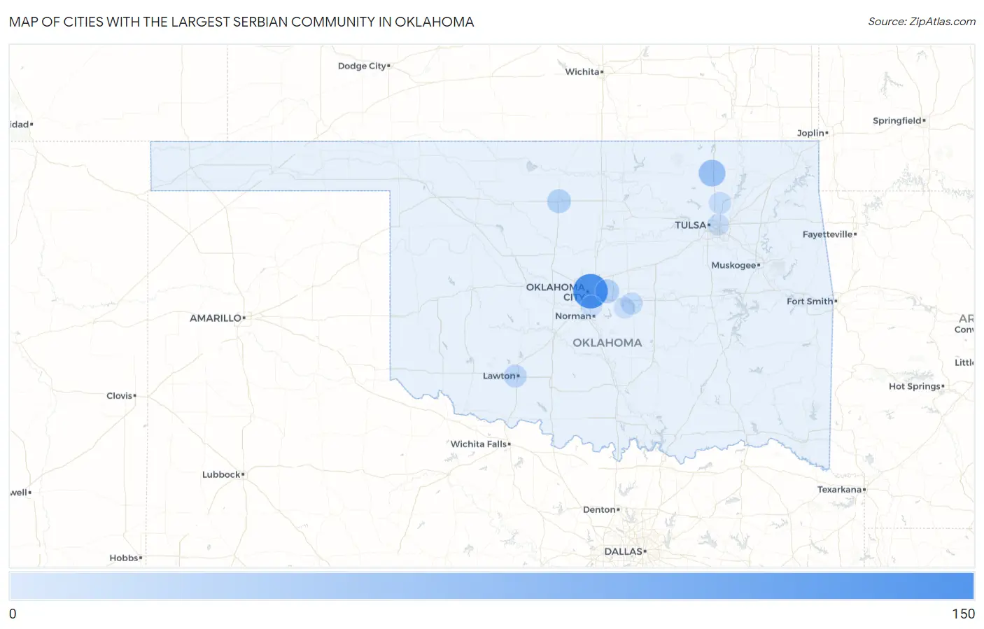 Cities with the Largest Serbian Community in Oklahoma Map