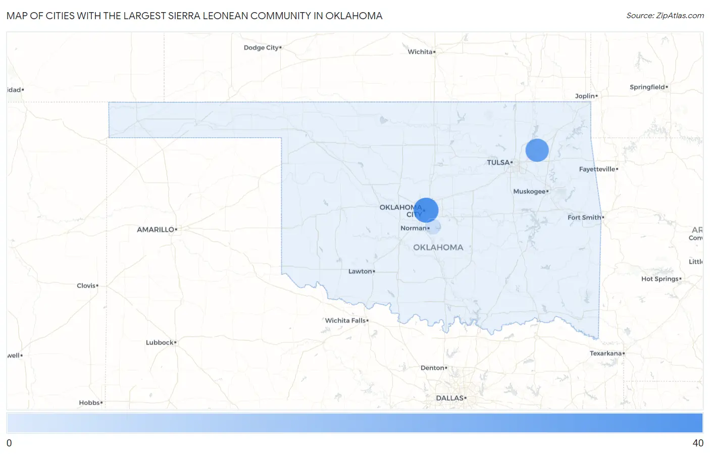 Cities with the Largest Sierra Leonean Community in Oklahoma Map