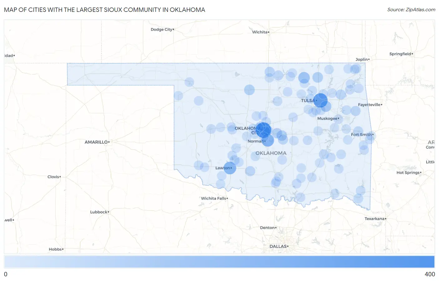 Cities with the Largest Sioux Community in Oklahoma Map