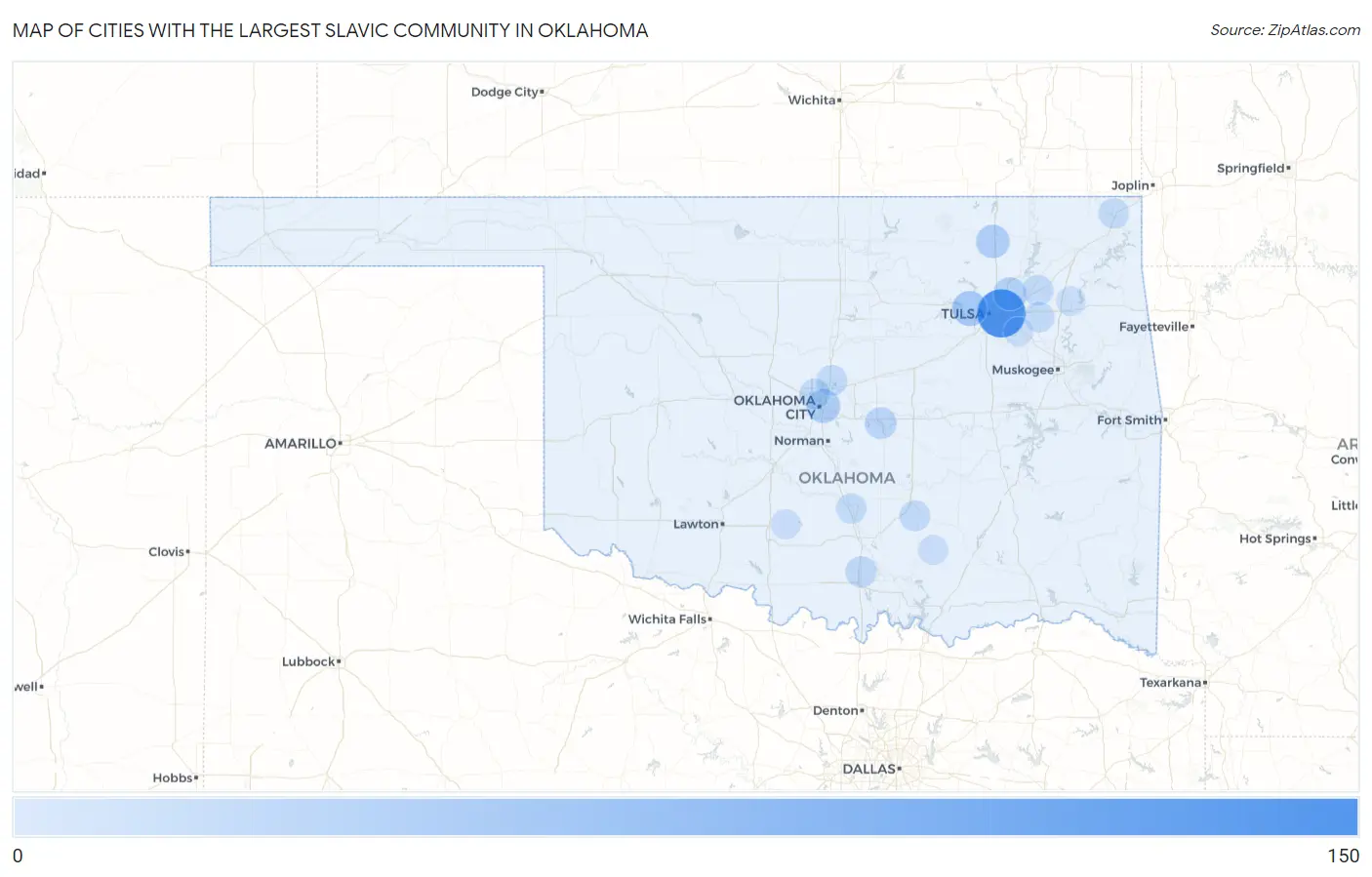 Cities with the Largest Slavic Community in Oklahoma Map