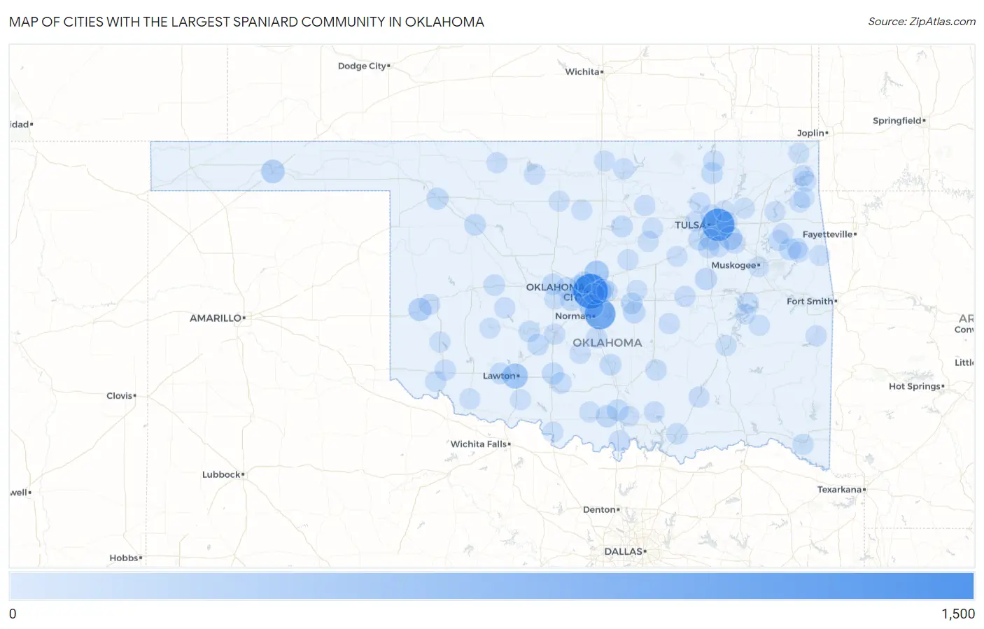 Cities with the Largest Spaniard Community in Oklahoma Map