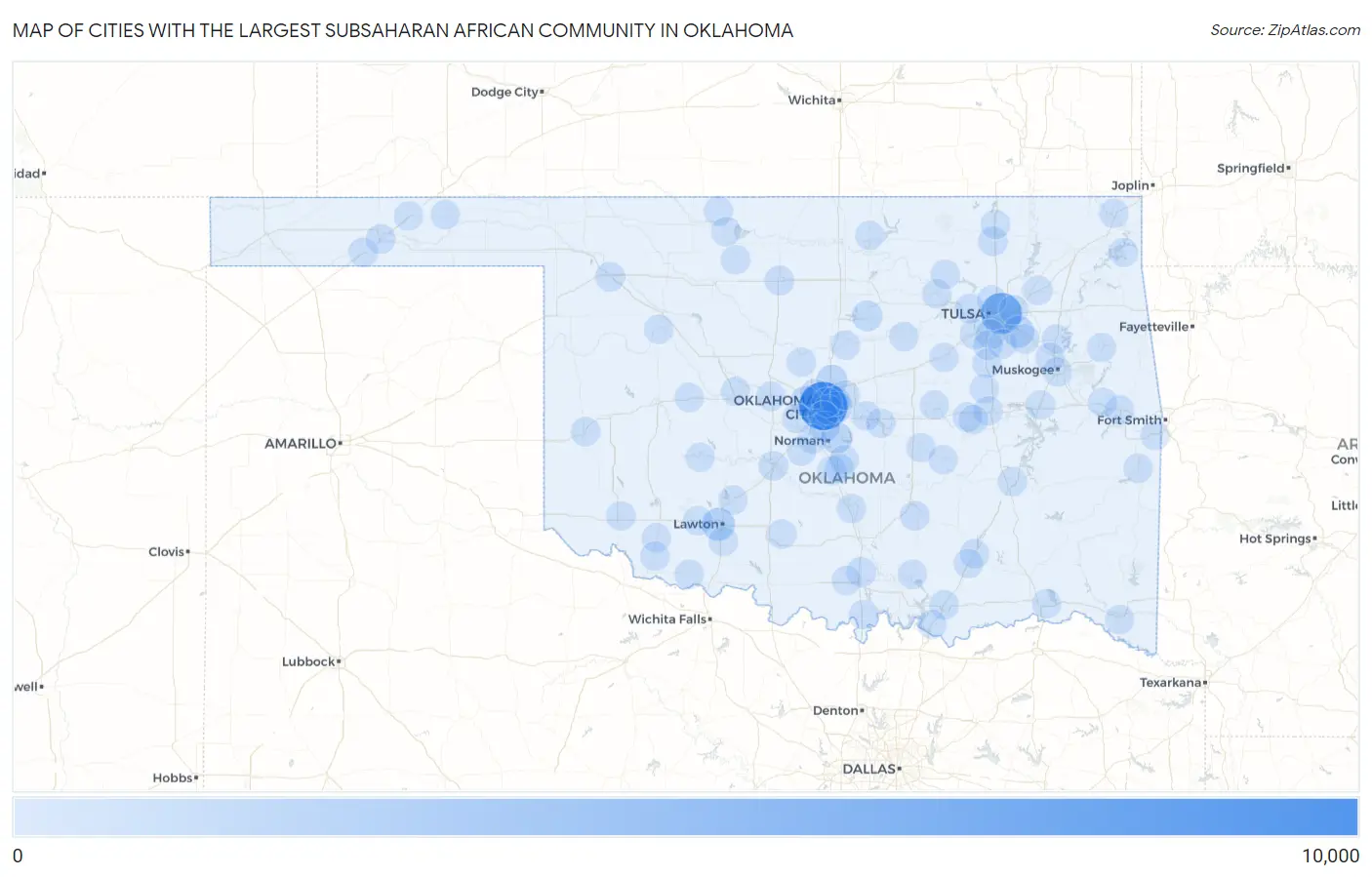 Cities with the Largest Subsaharan African Community in Oklahoma Map