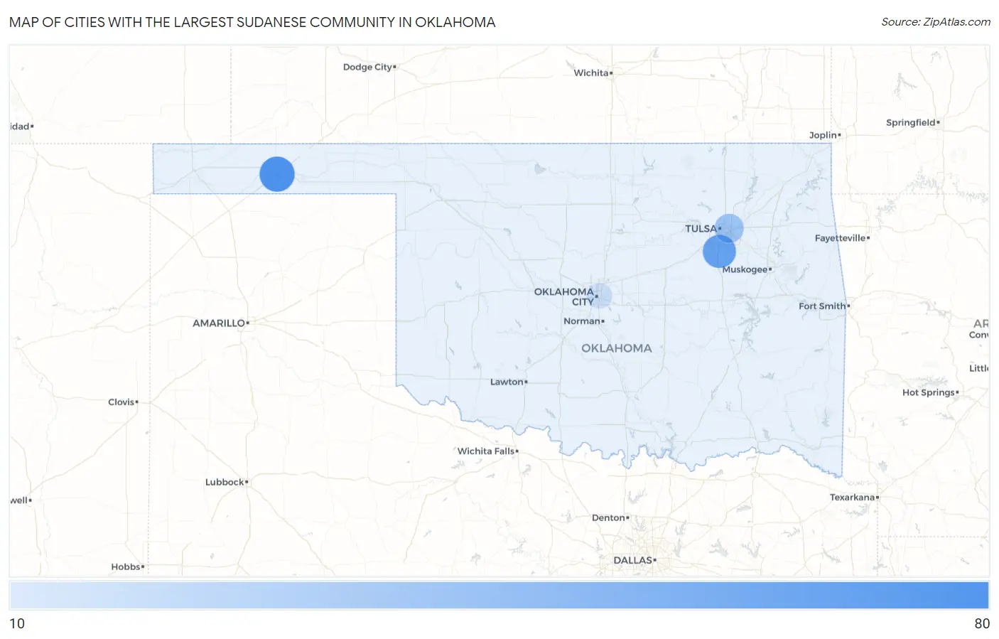 Cities with the Largest Sudanese Community in Oklahoma Map