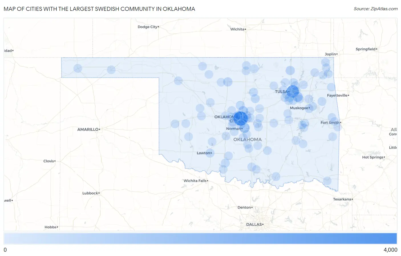 Cities with the Largest Swedish Community in Oklahoma Map