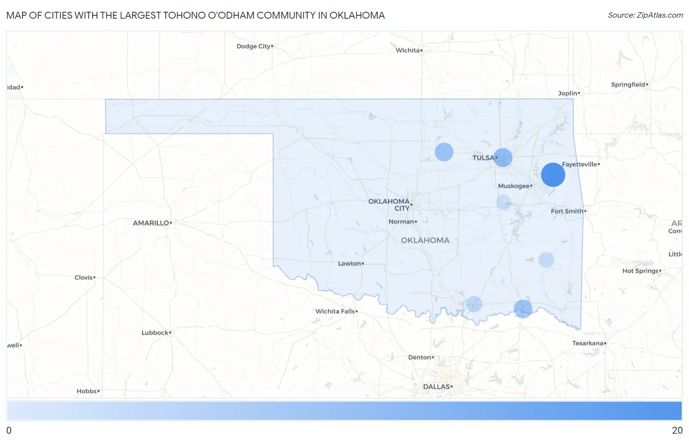 Cities with the Largest Tohono O'Odham Community in Oklahoma Map