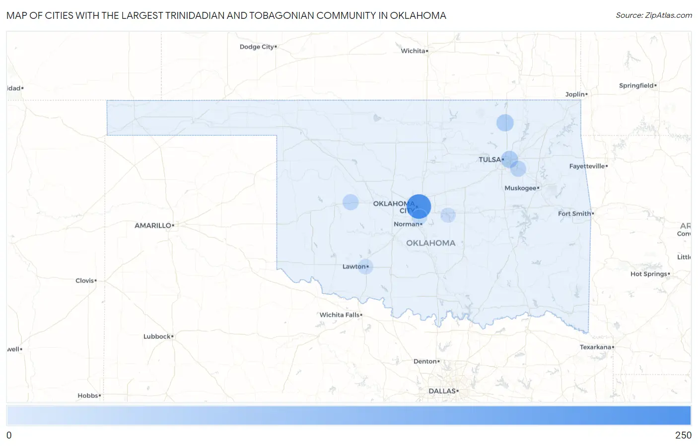 Cities with the Largest Trinidadian and Tobagonian Community in Oklahoma Map