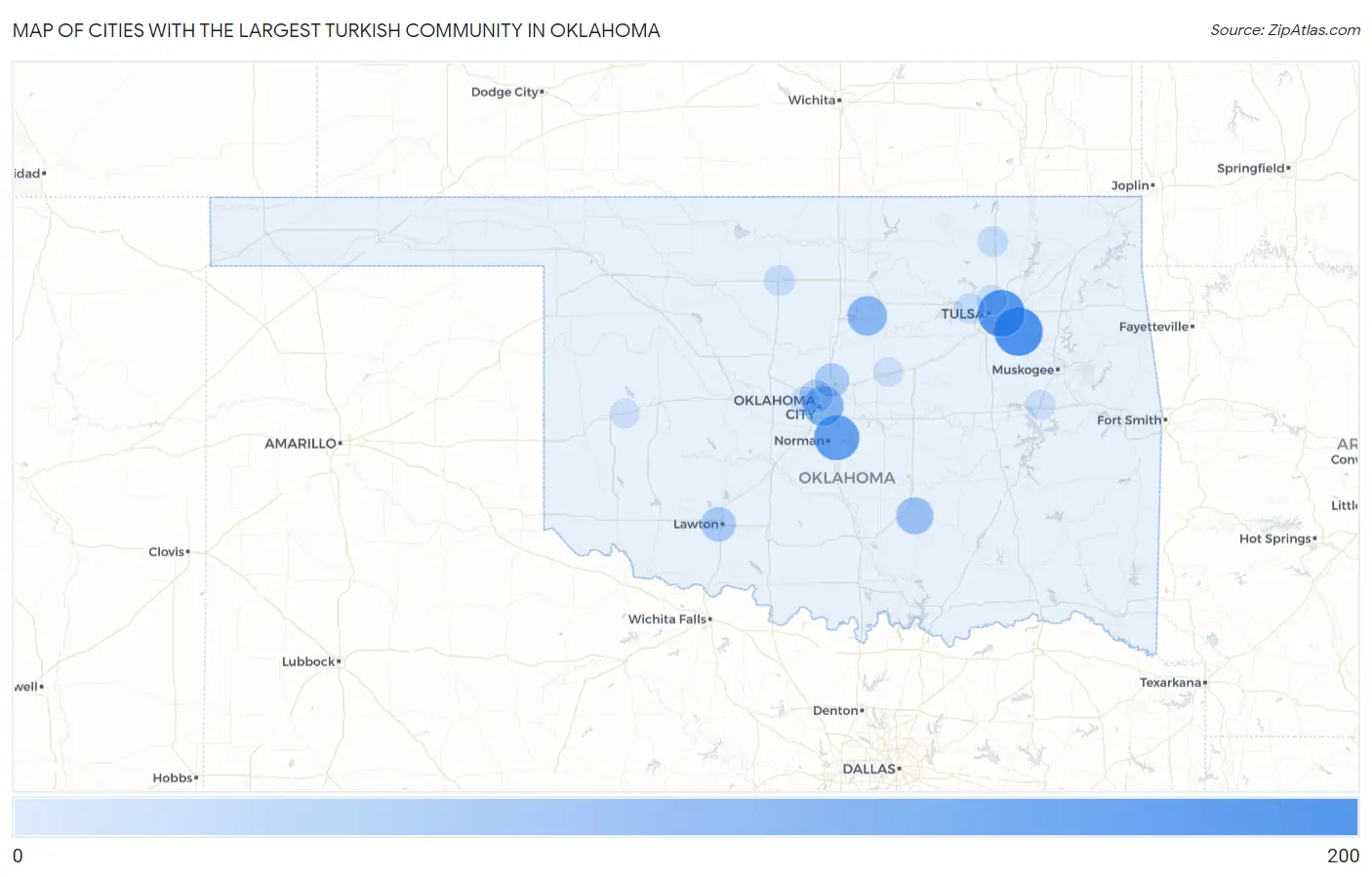 Cities with the Largest Turkish Community in Oklahoma Map