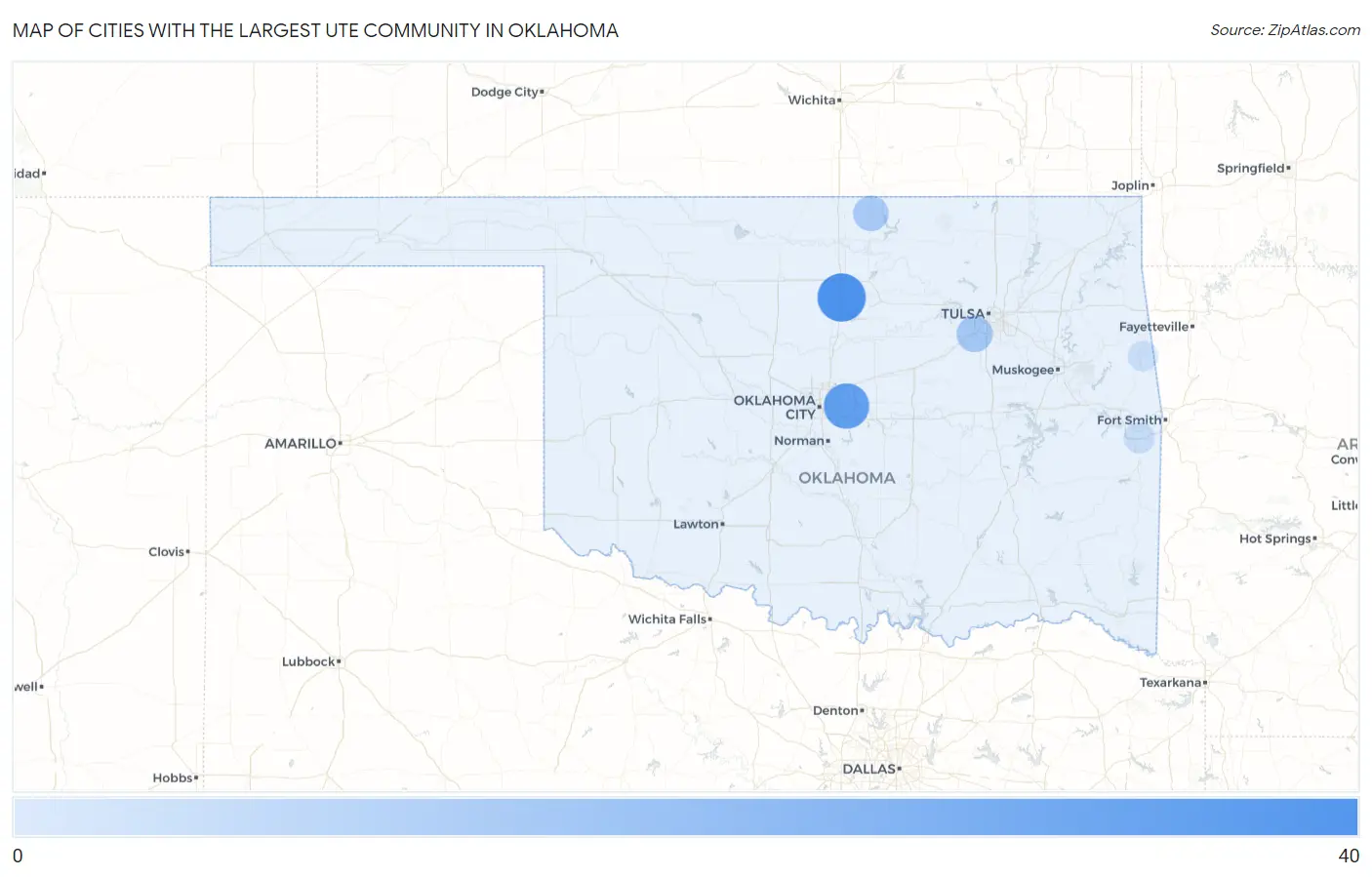 Cities with the Largest Ute Community in Oklahoma Map