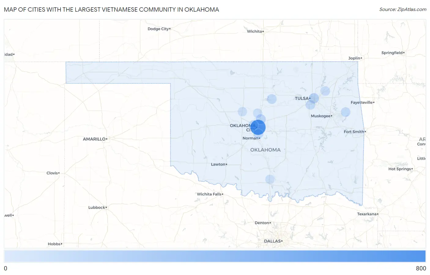 Cities with the Largest Vietnamese Community in Oklahoma Map