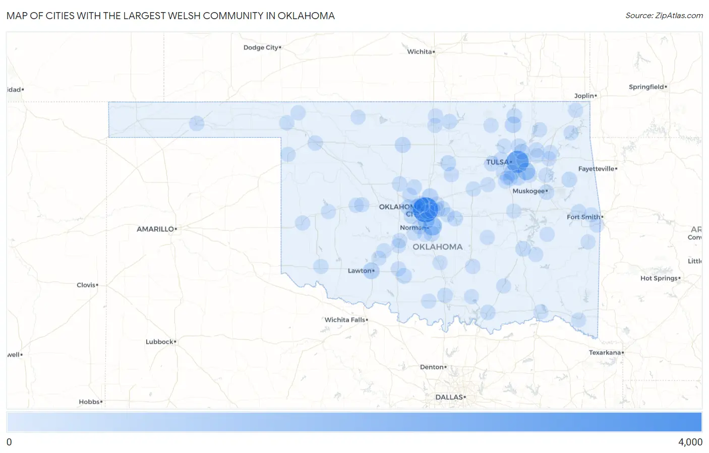Cities with the Largest Welsh Community in Oklahoma Map