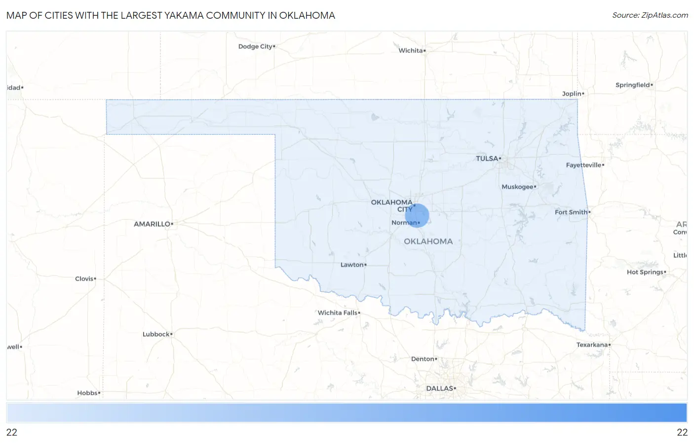 Cities with the Largest Yakama Community in Oklahoma Map