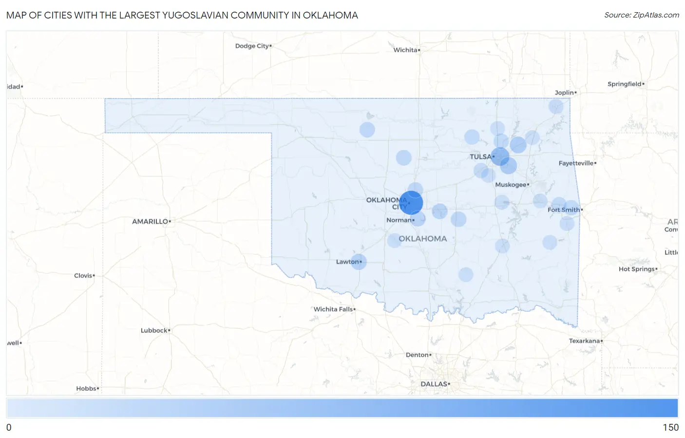 Cities with the Largest Yugoslavian Community in Oklahoma Map