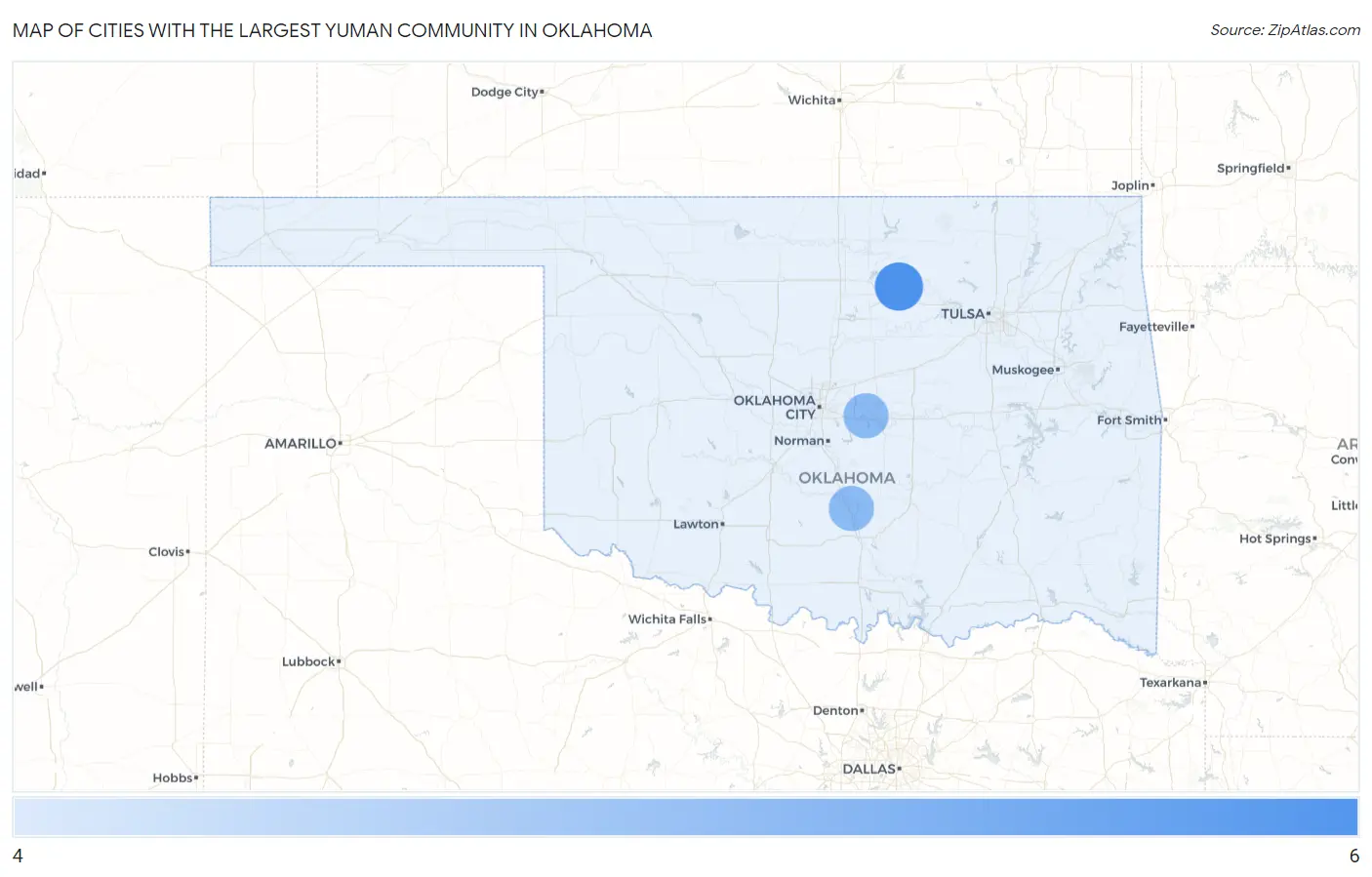 Cities with the Largest Yuman Community in Oklahoma Map