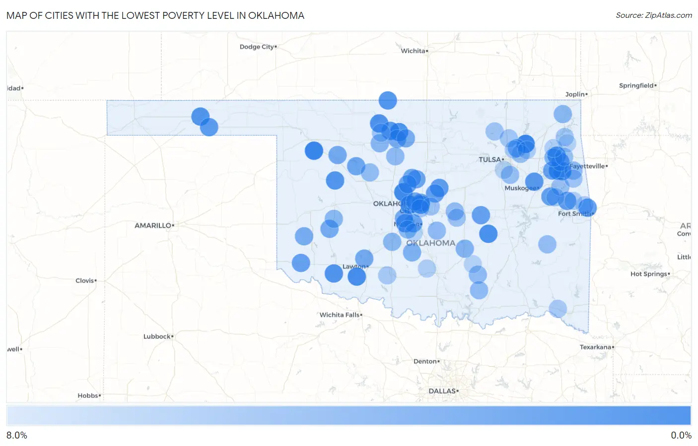 Cities with the Lowest Poverty Level in Oklahoma Map