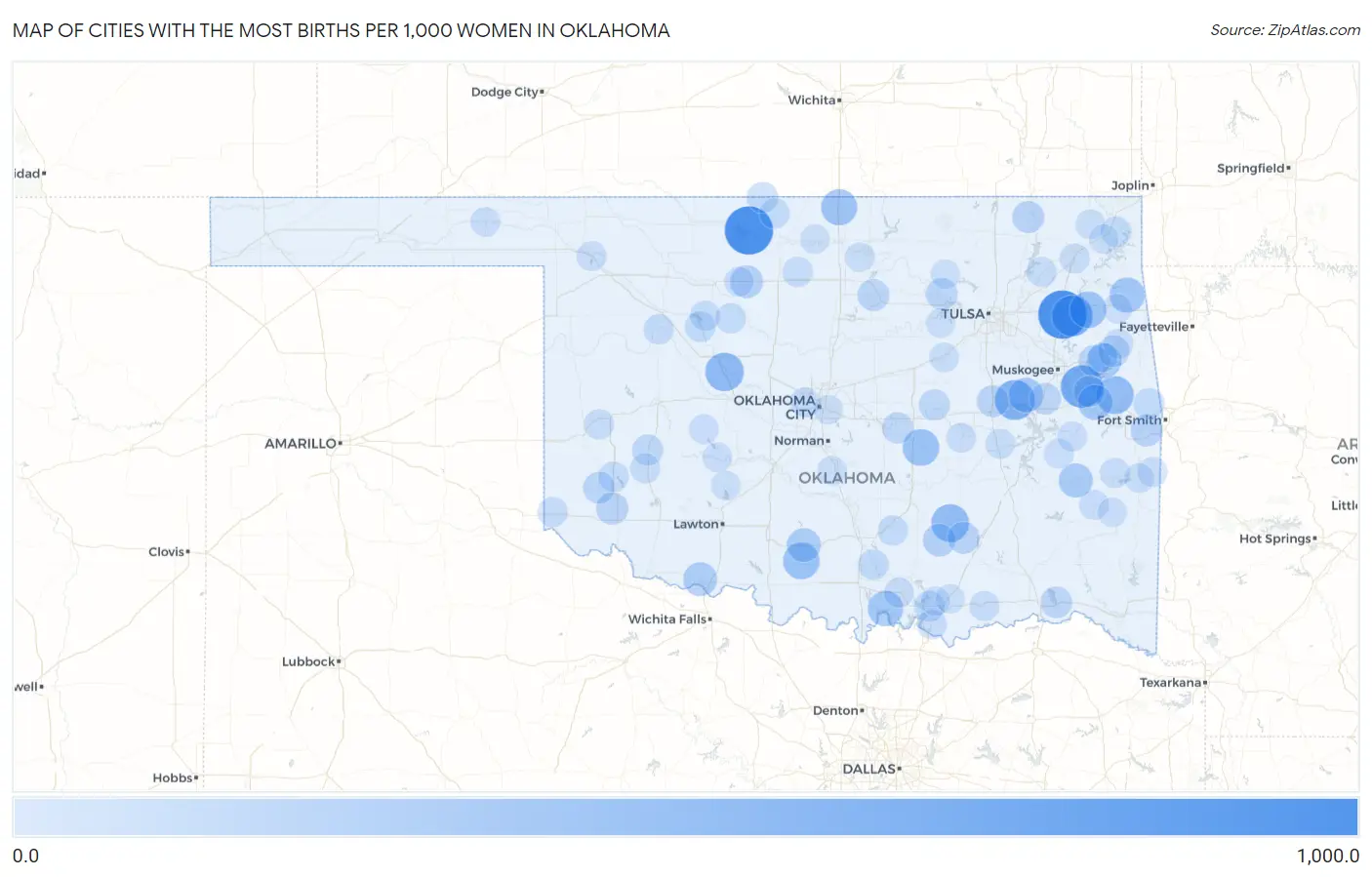 Cities with the Most Births per 1,000 Women in Oklahoma Map