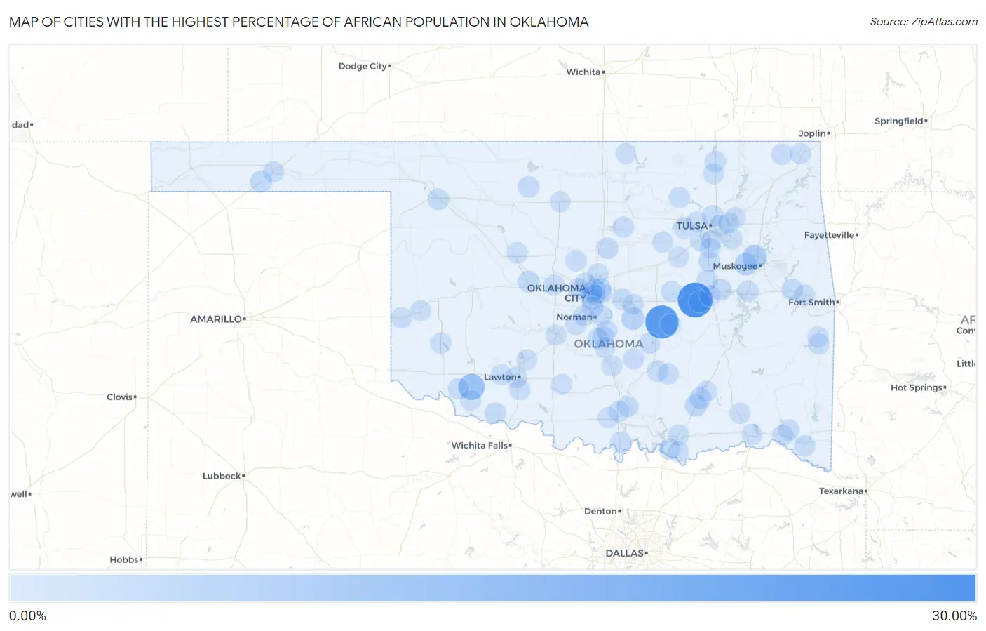 Cities with the Highest Percentage of African Population in Oklahoma Map