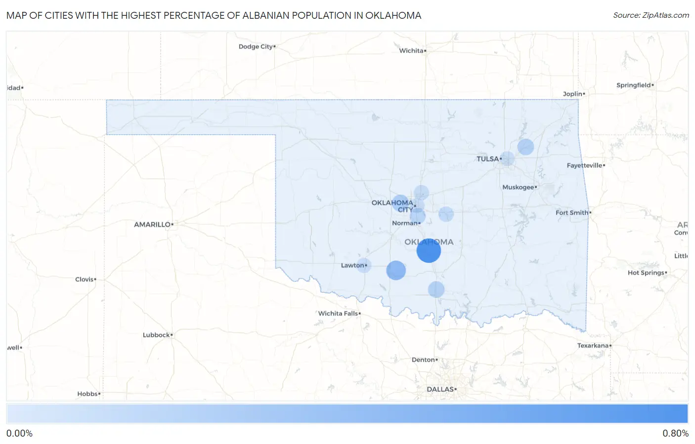 Cities with the Highest Percentage of Albanian Population in Oklahoma Map