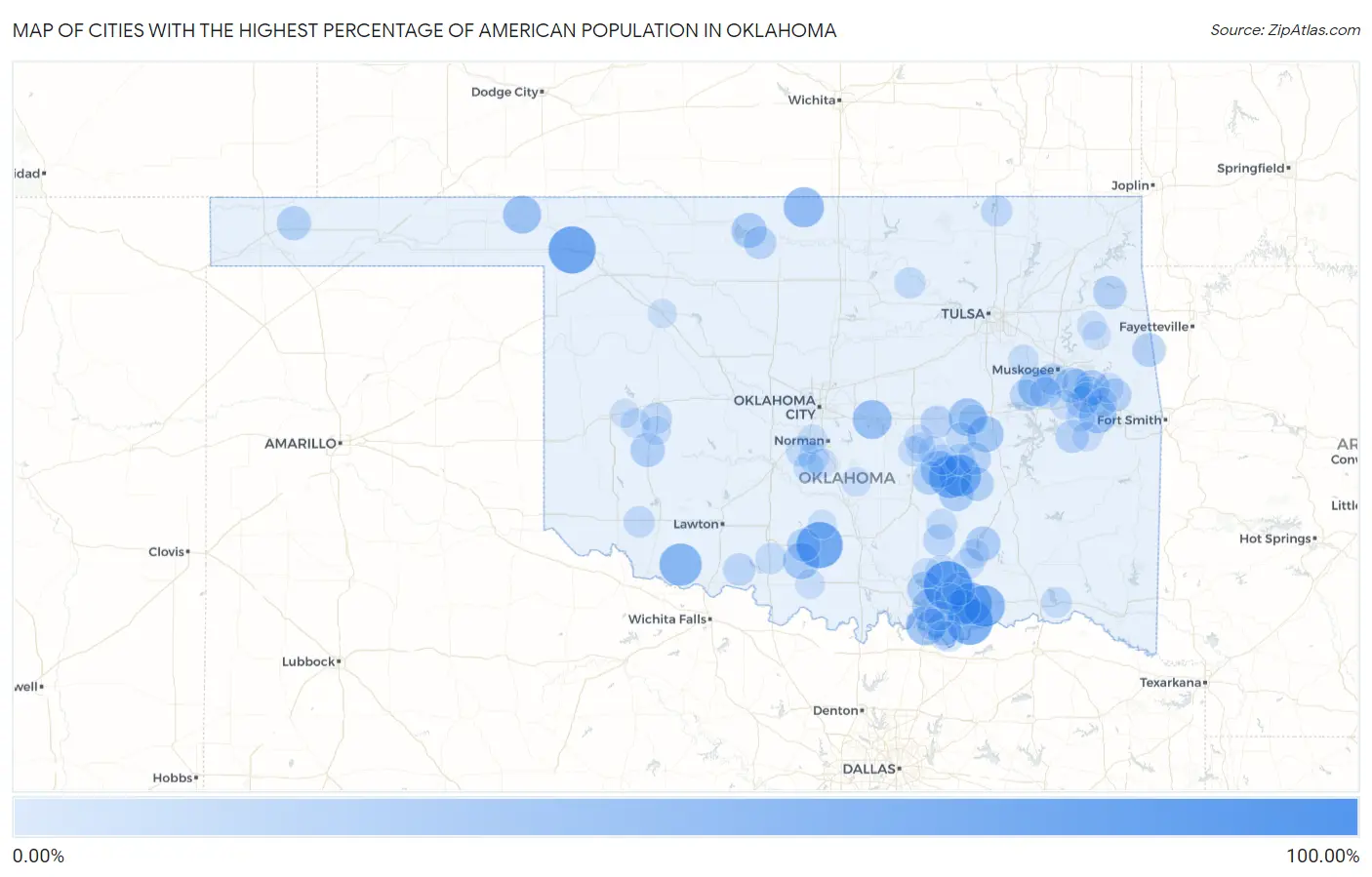 Cities with the Highest Percentage of American Population in Oklahoma Map