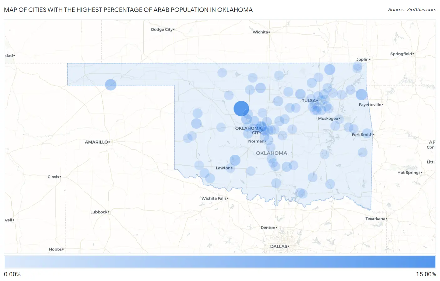 Cities with the Highest Percentage of Arab Population in Oklahoma Map