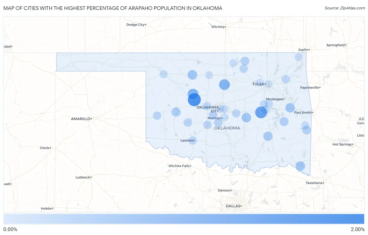 Cities with the Highest Percentage of Arapaho Population in Oklahoma Map