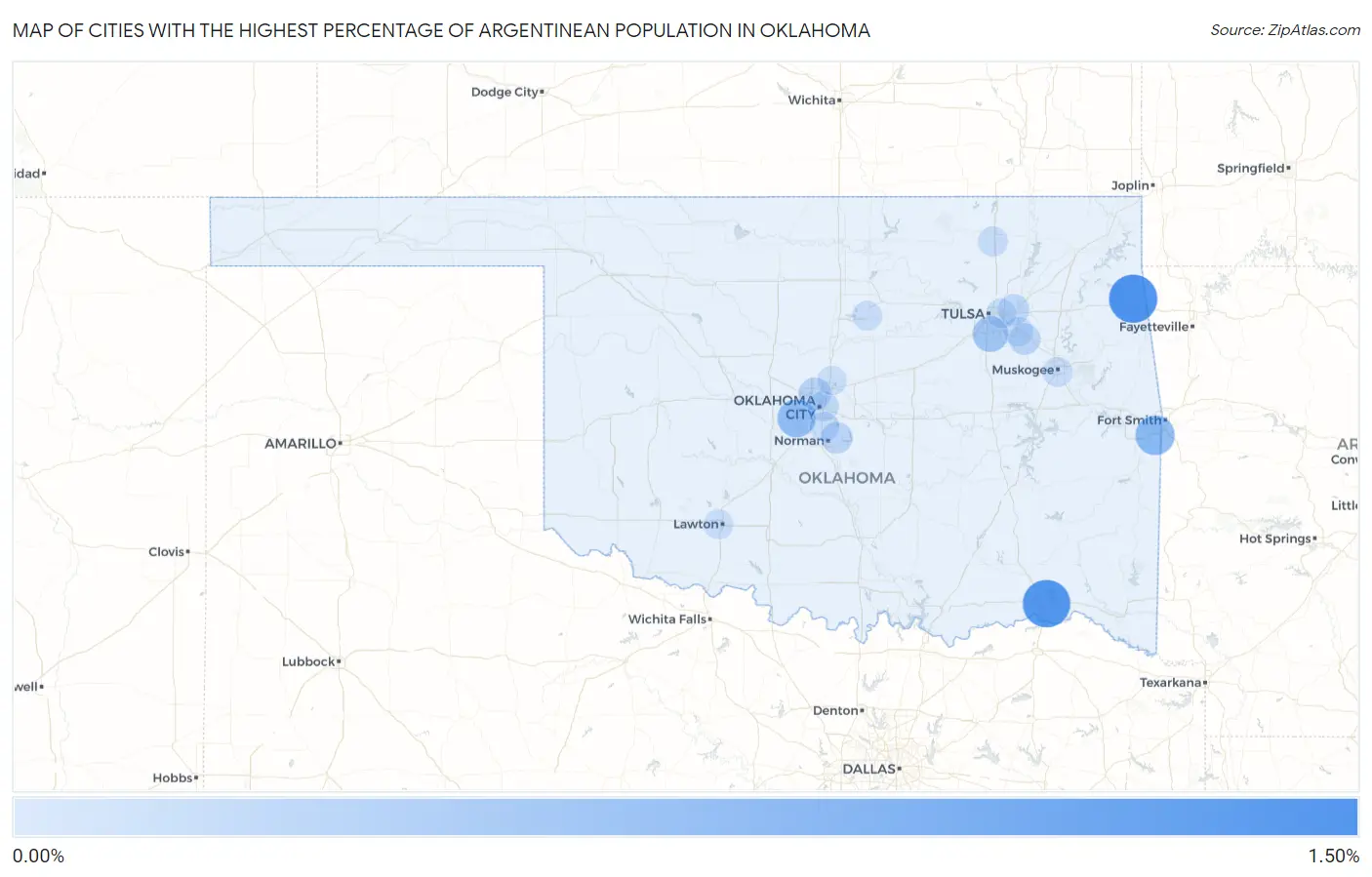 Cities with the Highest Percentage of Argentinean Population in Oklahoma Map