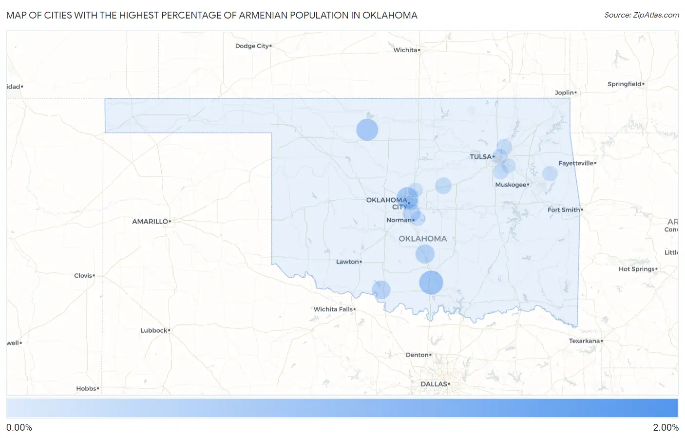 Cities with the Highest Percentage of Armenian Population in Oklahoma Map