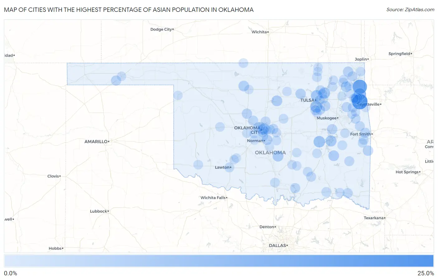 Cities with the Highest Percentage of Asian Population in Oklahoma Map