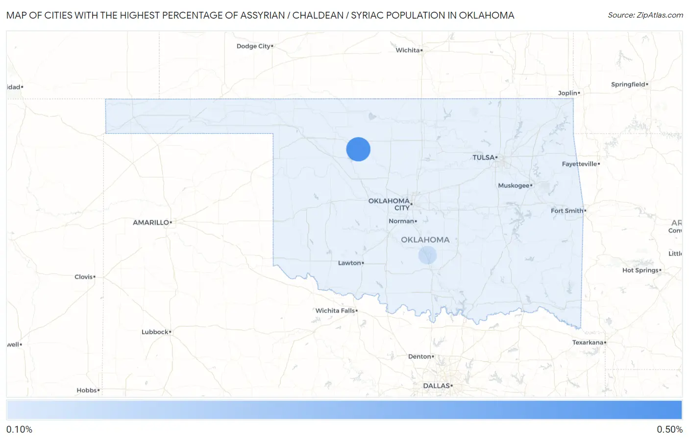 Cities with the Highest Percentage of Assyrian / Chaldean / Syriac Population in Oklahoma Map