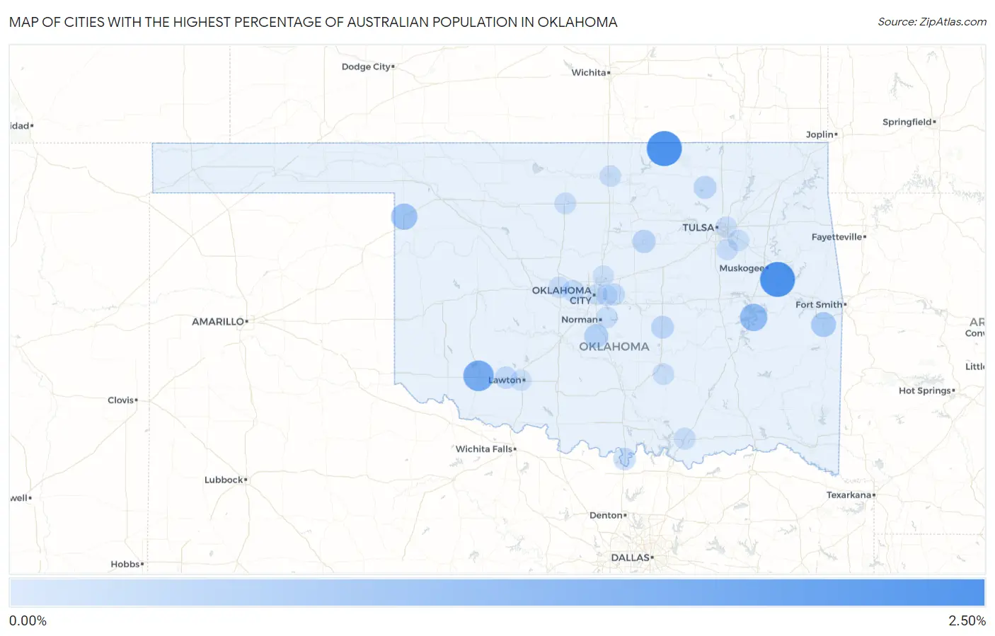 Cities with the Highest Percentage of Australian Population in Oklahoma Map
