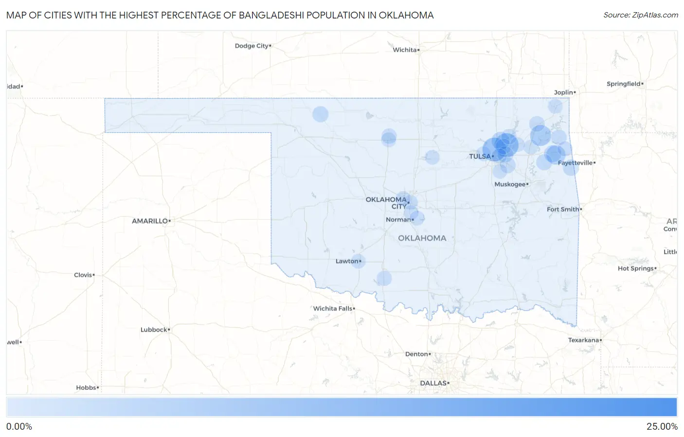 Cities with the Highest Percentage of Bangladeshi Population in Oklahoma Map