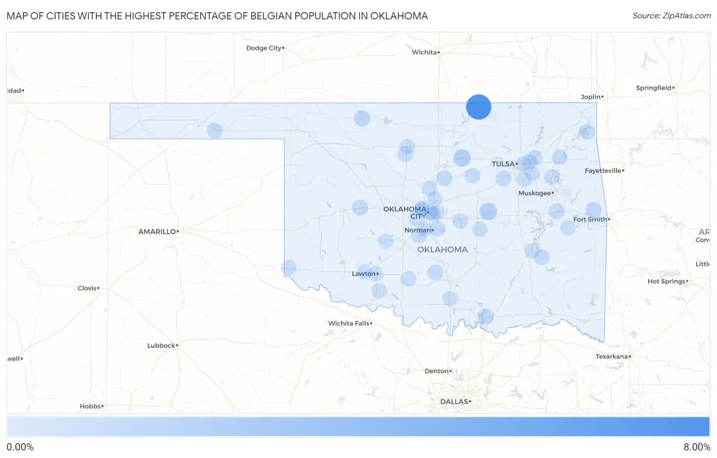 Cities with the Highest Percentage of Belgian Population in Oklahoma Map