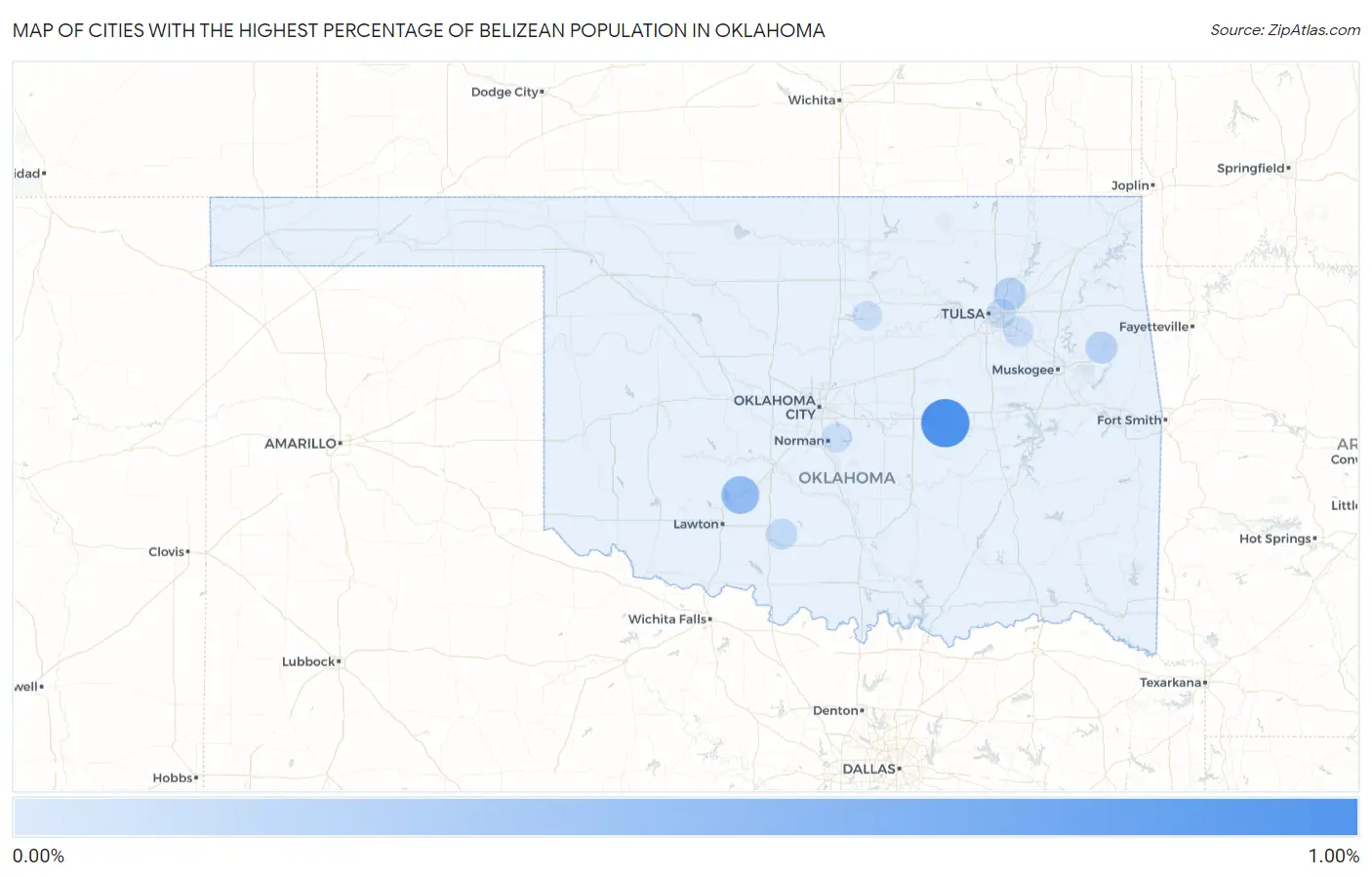 Cities with the Highest Percentage of Belizean Population in Oklahoma Map