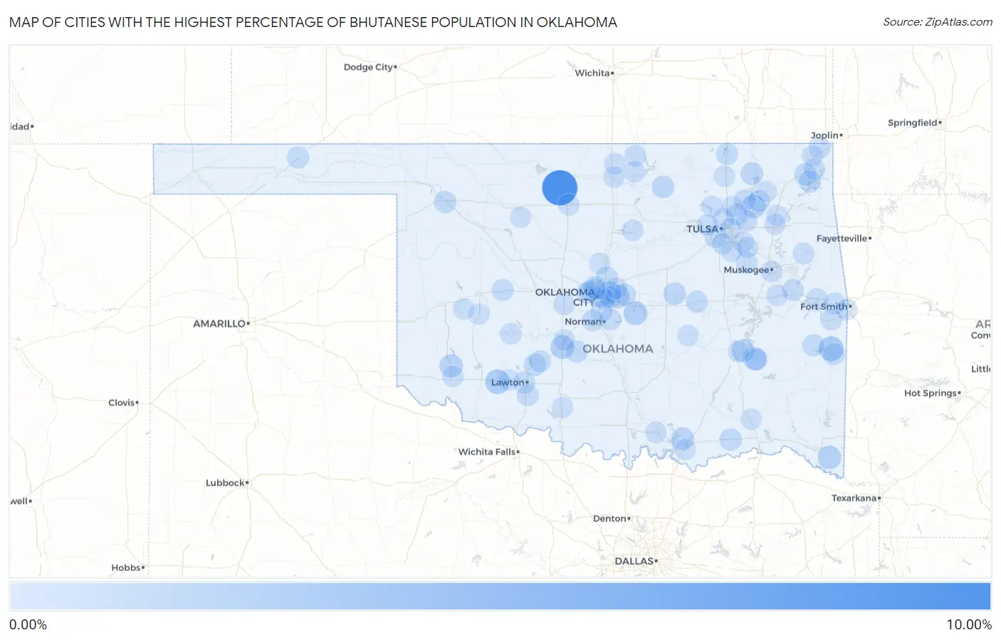 Cities with the Highest Percentage of Bhutanese Population in Oklahoma Map