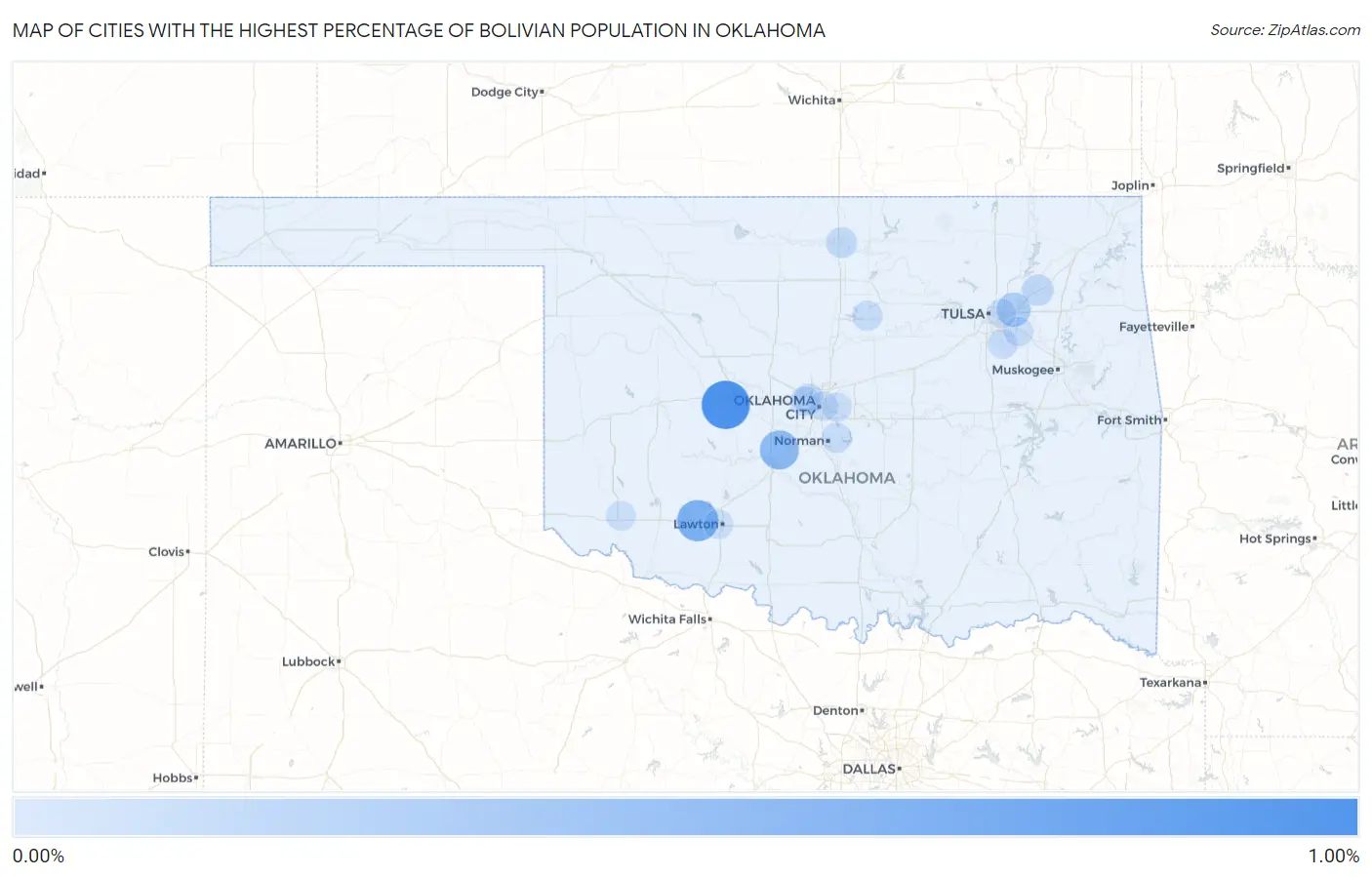 Cities with the Highest Percentage of Bolivian Population in Oklahoma Map