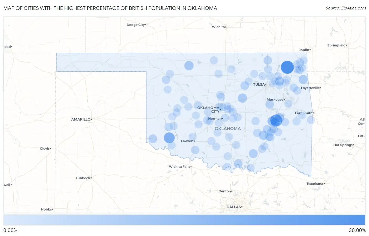 Cities with the Highest Percentage of British Population in Oklahoma Map