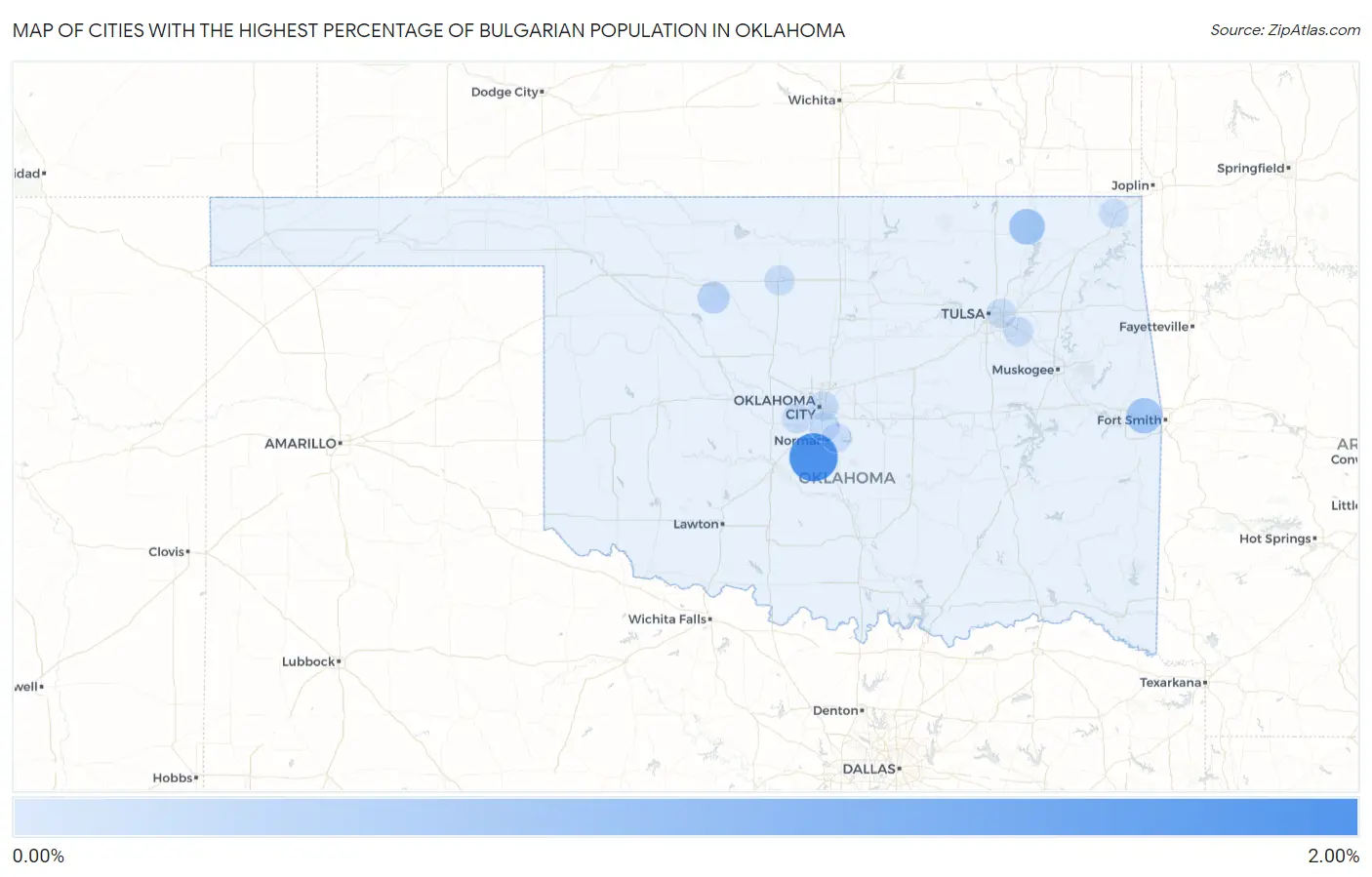 Cities with the Highest Percentage of Bulgarian Population in Oklahoma Map