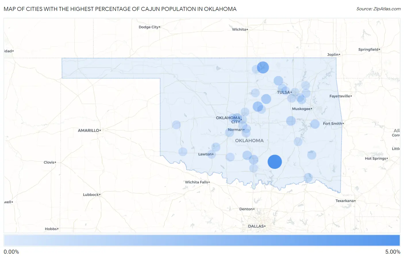 Cities with the Highest Percentage of Cajun Population in Oklahoma Map