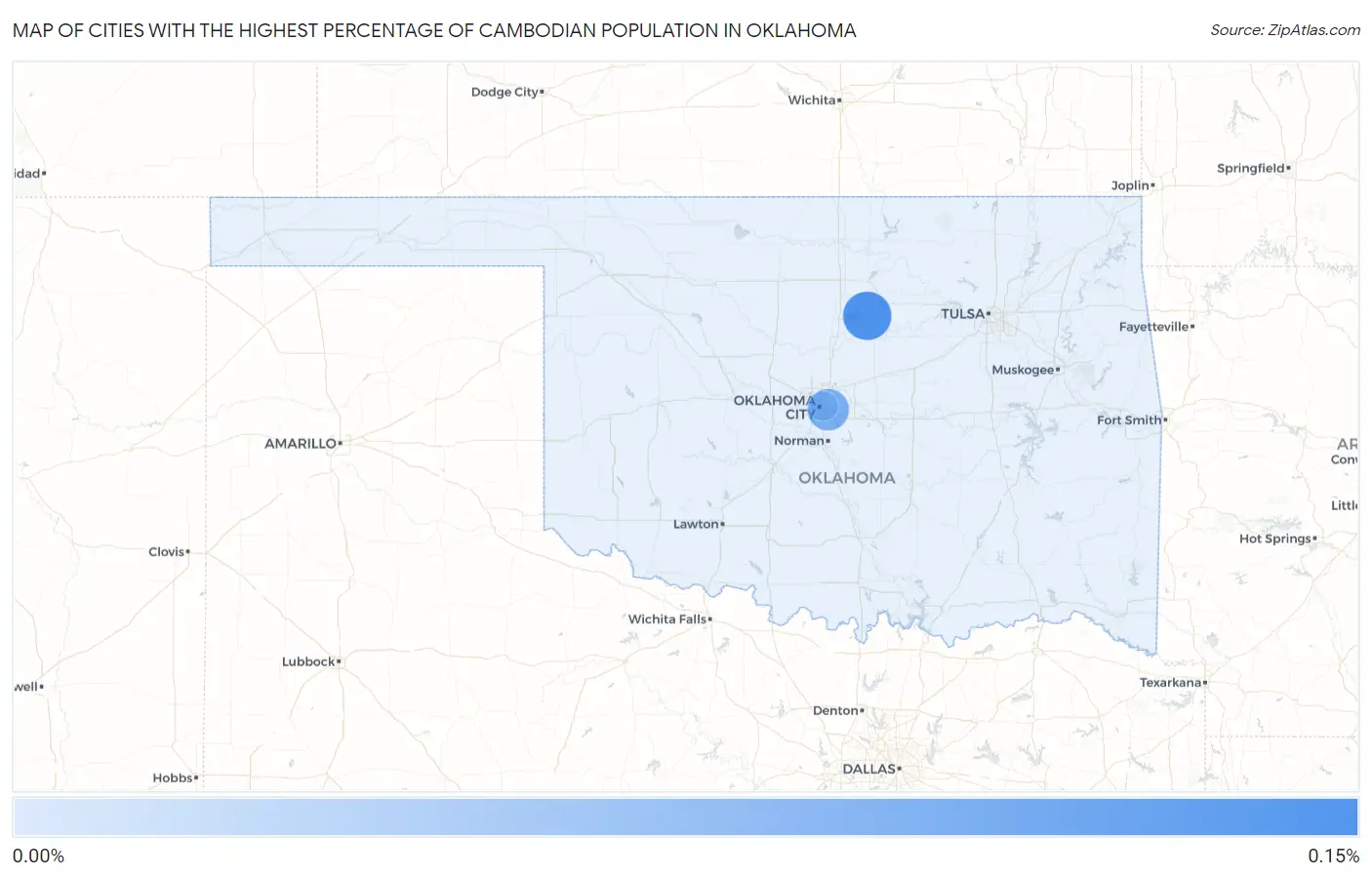 Cities with the Highest Percentage of Cambodian Population in Oklahoma Map