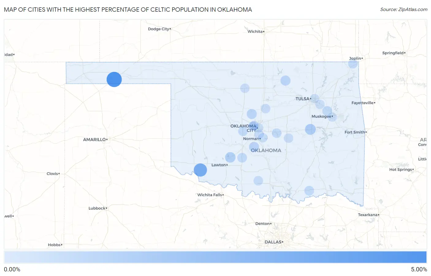 Cities with the Highest Percentage of Celtic Population in Oklahoma Map
