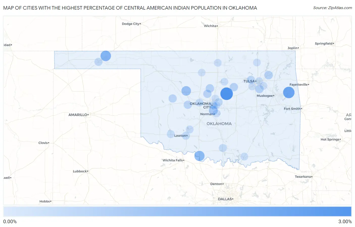 Cities with the Highest Percentage of Central American Indian Population in Oklahoma Map