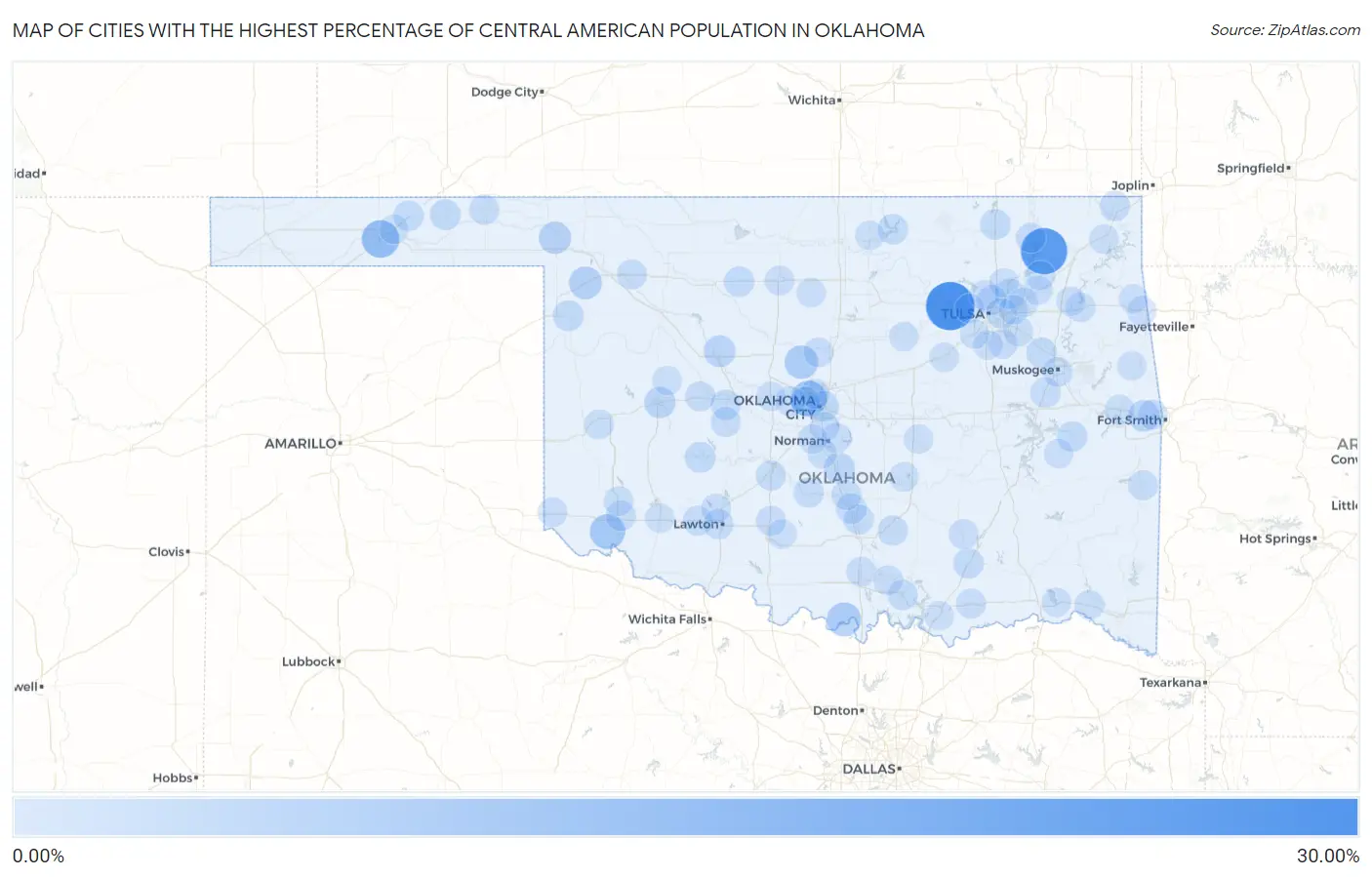 Cities with the Highest Percentage of Central American Population in Oklahoma Map