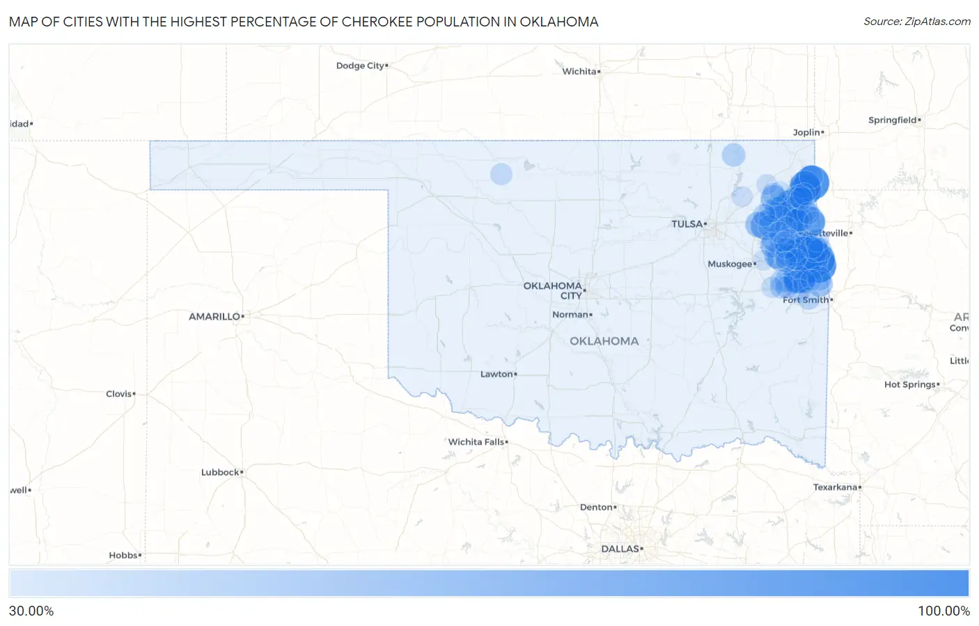 Cities with the Highest Percentage of Cherokee Population in Oklahoma Map