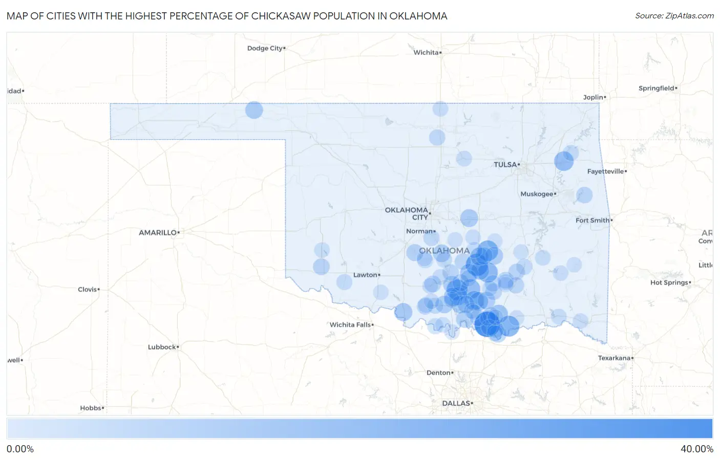 Cities with the Highest Percentage of Chickasaw Population in Oklahoma Map