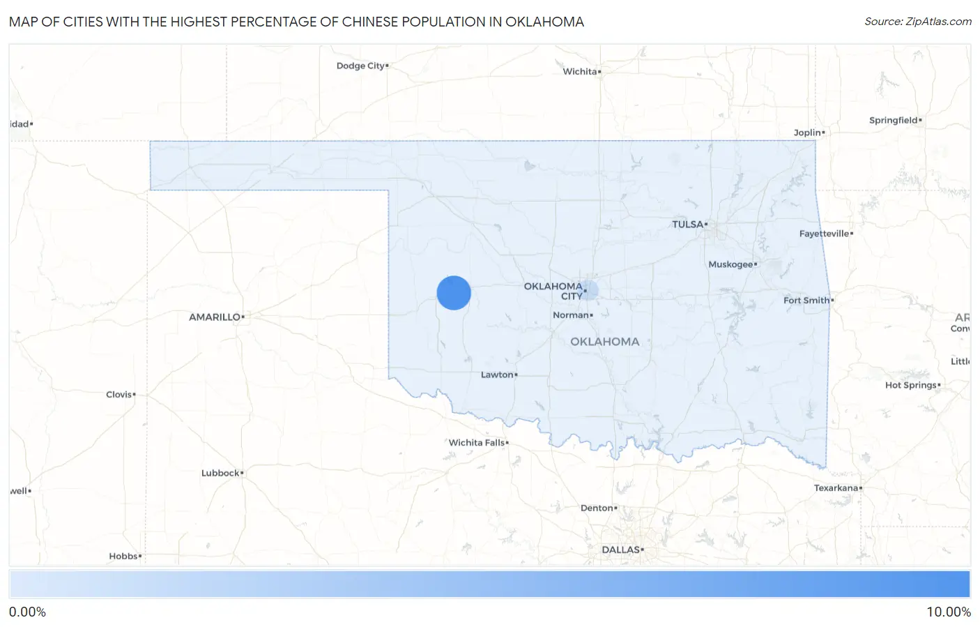 Cities with the Highest Percentage of Chinese Population in Oklahoma Map