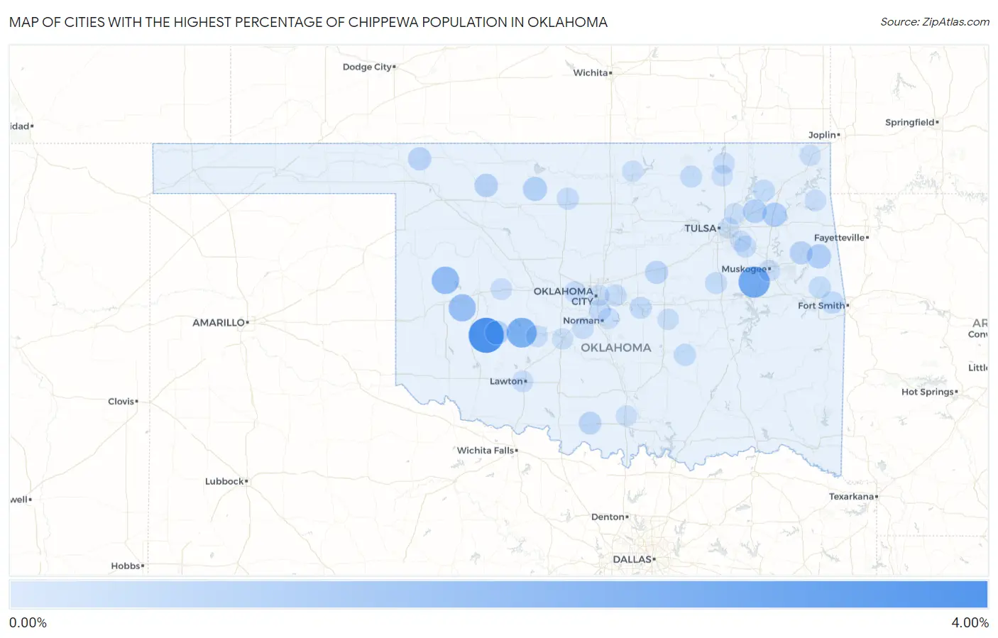 Cities with the Highest Percentage of Chippewa Population in Oklahoma Map