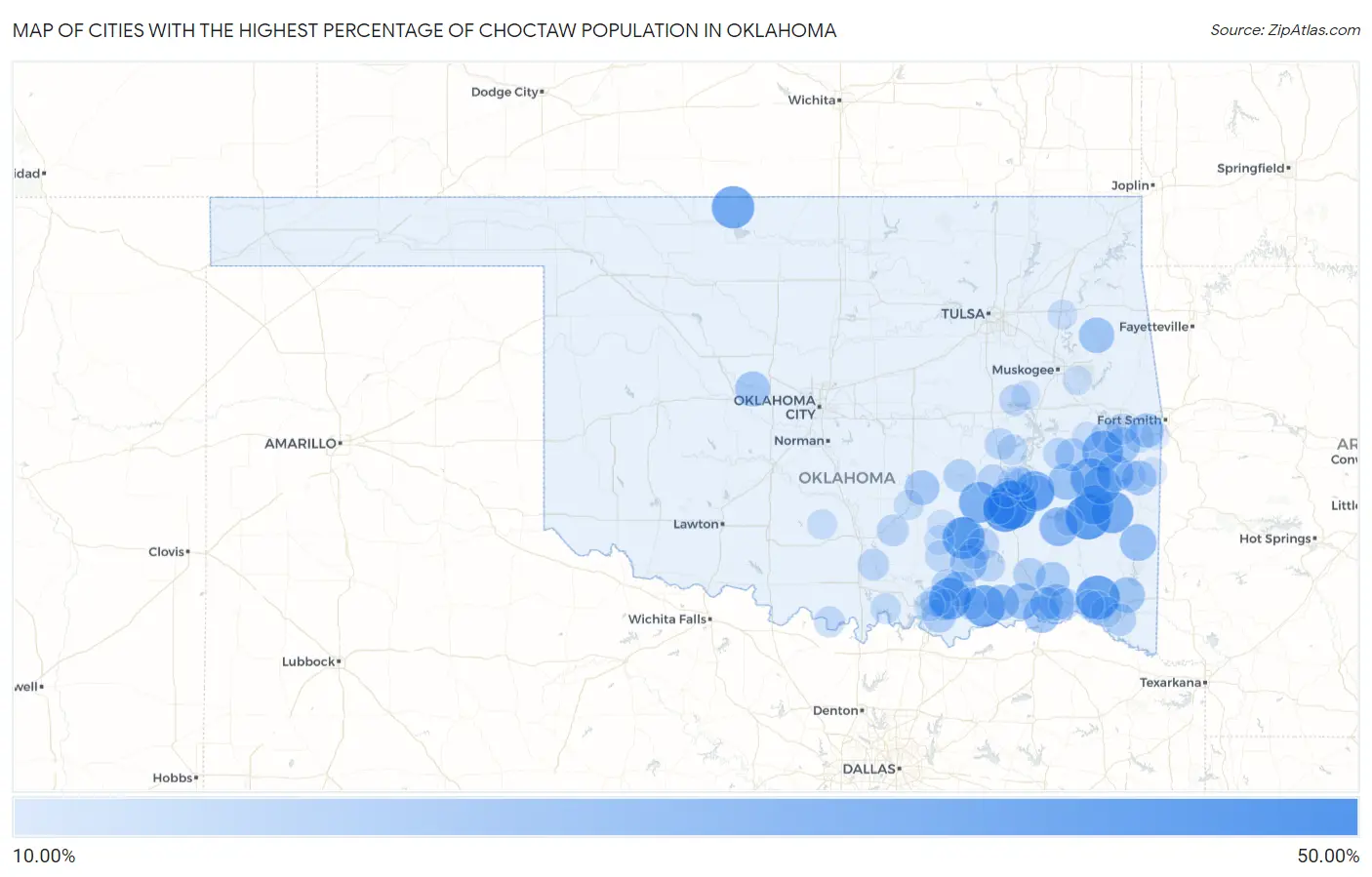 Cities with the Highest Percentage of Choctaw Population in Oklahoma Map