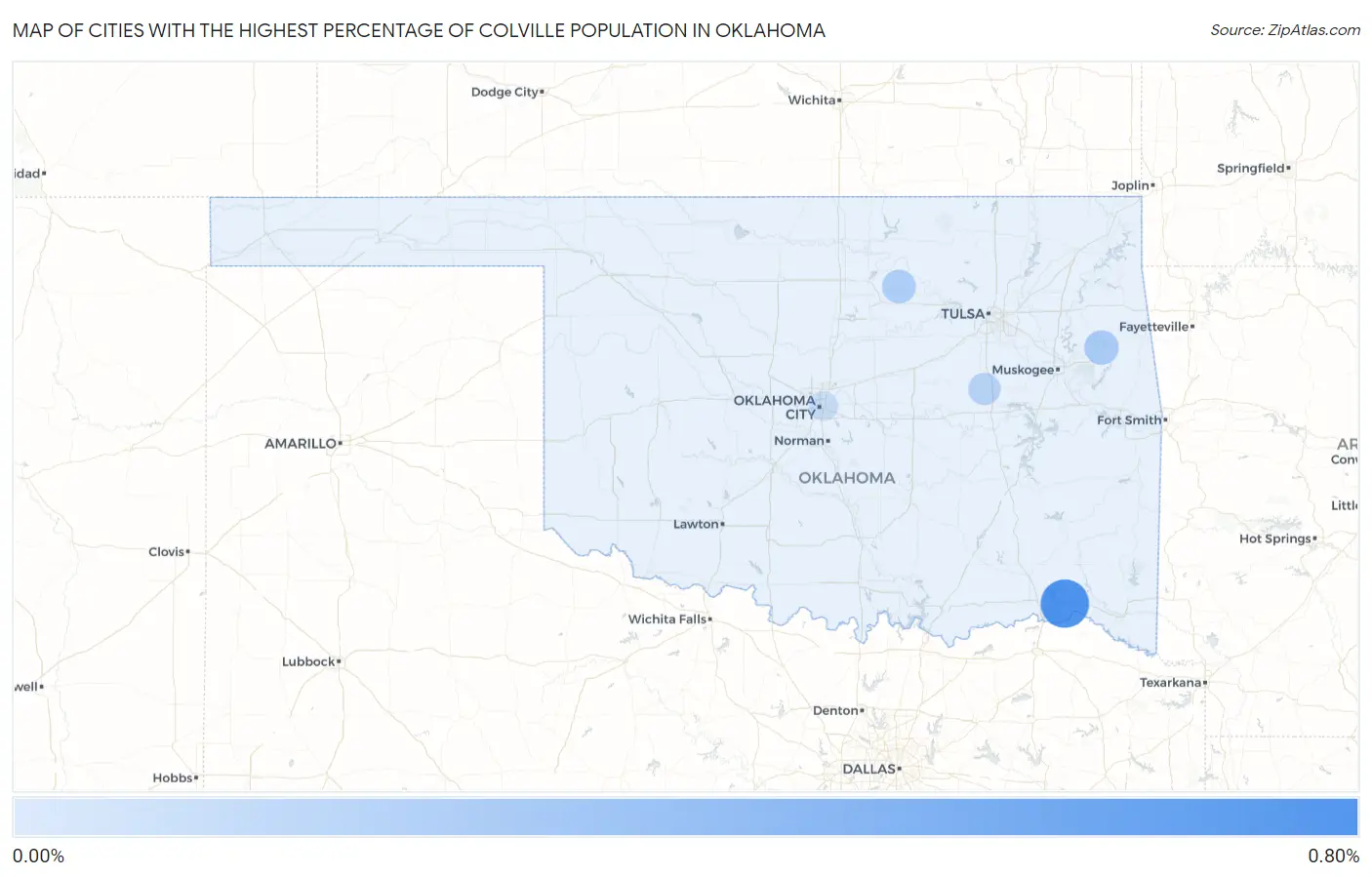 Cities with the Highest Percentage of Colville Population in Oklahoma Map
