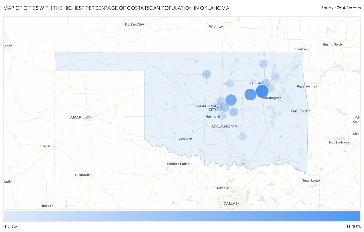 Cities with the Highest Percentage of Costa Rican Population in Oklahoma Map