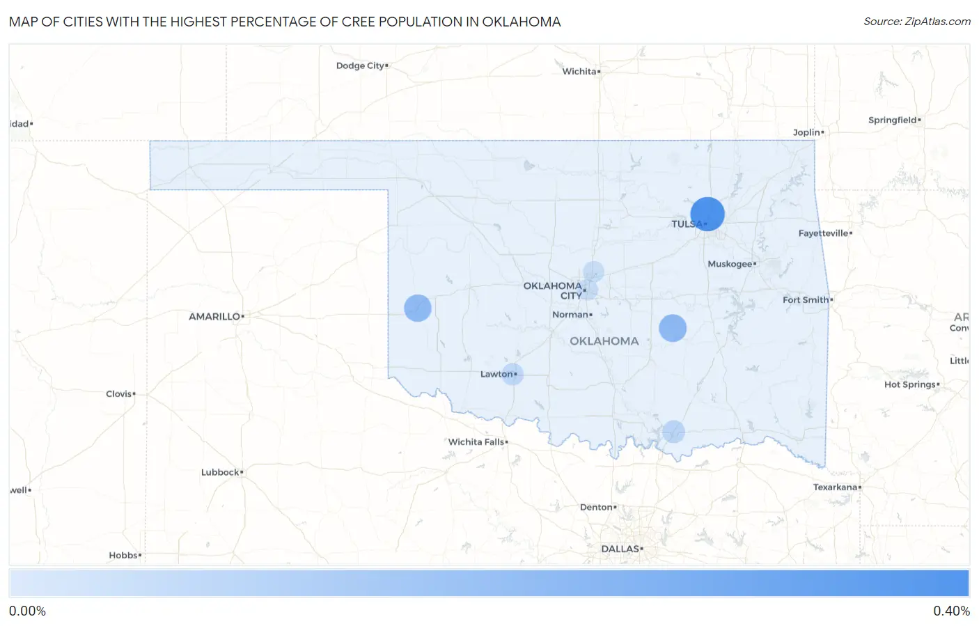 Cities with the Highest Percentage of Cree Population in Oklahoma Map